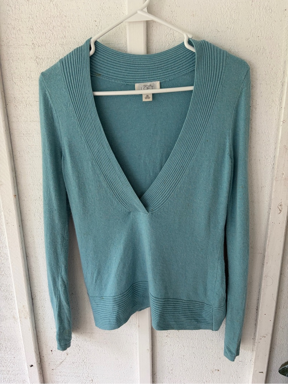 LOFT V-Neck Lightweight Ribbed-Trim Sweater
